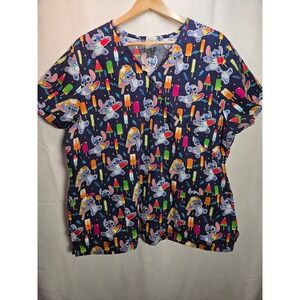 Disney Lilo & Stitch Women's Scrub Top Popsicle Summer Blue Extra Large